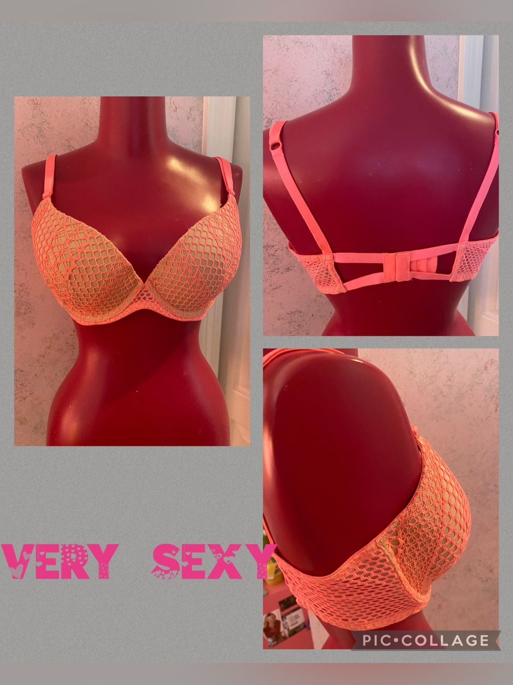Victoria’s Secret Very sexy lightly lined plunge bra pink mesh size 36D